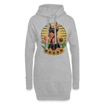 Doberman Pinscher aux tournesols et tulipes - Sweat-shirt à capuche long Femme - gris chiné - Devant