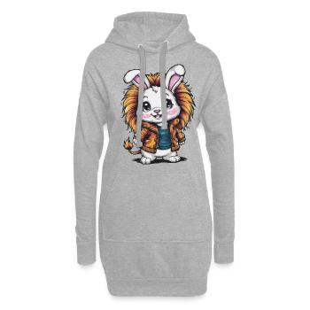 Kawaii Schwein mit Löwen Outfit - Hoodie-Kleid - Grau meliert - Vorne