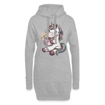 Cooles Kawaii Einhorn mit Sparschwein - Hoodie-Kleid - Grau meliert - Vorne