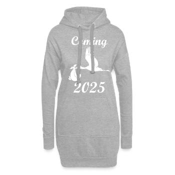 Annonce de bébé cigogne à venir en 2025 - Sweat-shirt à capuche long Femme - gris chiné - Devant