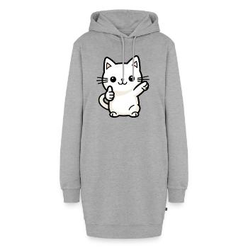 Katze - Dabbende Katze - Hoodie-Kleid - Grau meliert - Vorne