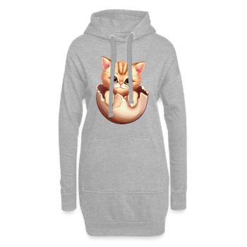 Katzenbaby Schlüpft aus Ei, Süßes Tierdesign - Hoodie-Kleid - Grau meliert - Vorne