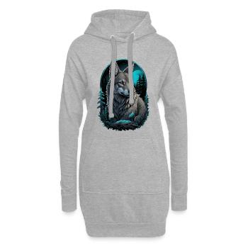Mystischer Wolf bei Vollmond - Hoodie-Kleid - Grau meliert - Vorne