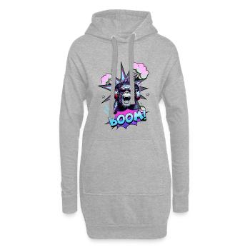Neon Affe mit Kopfhörern BOOM! - Musik-Design - Hoodie-Kleid - Grau meliert - Vorne