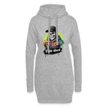 FIGHT HARD - Sweat-shirt à capuche long Femme - gris chiné - Devant