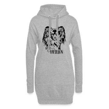 Loved by a Papillon Hunde Spruch Hund Wilsigns - Hoodie-Kleid - Grau meliert - Vorne