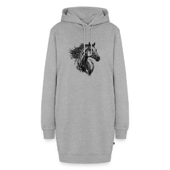 Etalon à crinière élégante dans le vent Portrait de cheval - Sweat-shirt à capuche long Femme - gris chiné - Devant
