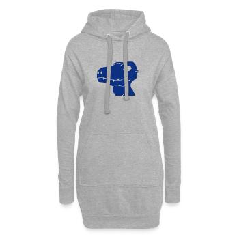 Dino en bleu - Sweat-shirt à capuche long Femme - gris chiné - Devant