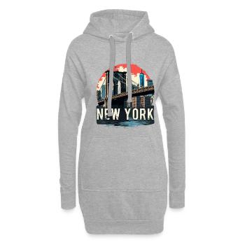 New York – Brooklyn Bridge und Skyline - Hoodie-Kleid - Grau meliert - Vorne
