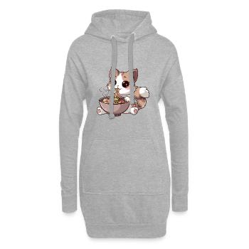 Chat Kawaii mangeant des ramen - Sweat-shirt à capuche long Femme - gris chiné - Devant