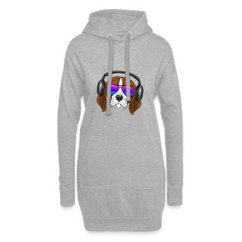 Un beagle cool avec des lunettes, des écouteurs, de la musique - Sweat-shirt à capuche long Femme - gris chiné - Devant