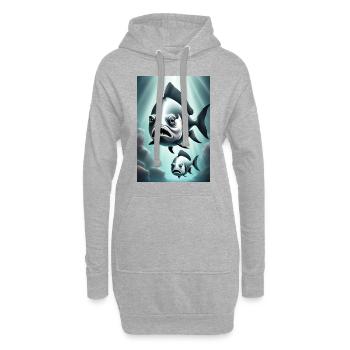 Schwarz-weißes gruseliges Fisch-Design - Hoodie-Kleid - Grau meliert - Vorne