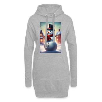 Schneemann im Freien mit Zylinder - Hoodie-Kleid - Grau meliert - Vorne