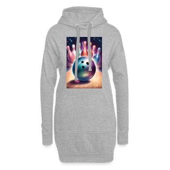 Bowlingkugel und hübsche bunte Anstecknadeln - Hoodie-Kleid - Grau meliert - Vorne