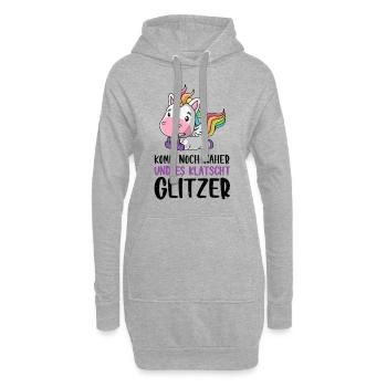 Noch näher es klatscht Glitzer Einhorn Geschenk - Hoodie-Kleid - Grau meliert - Vorne