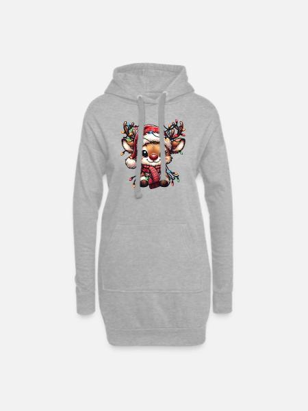 "Festive Fawn Lights" - Hoodie Dress - heather grey