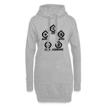 Japanische Kanji-Symbole Feuer, Luft, Blitz, Erde. - Hoodie-Kleid - Grau meliert - Vorne
