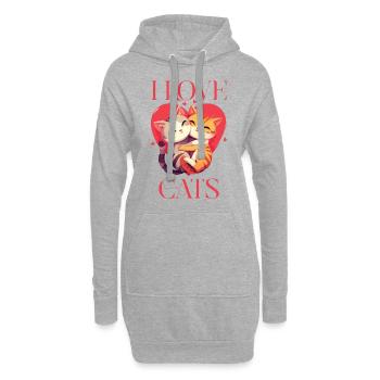 Chats J’aime Les Chats Amour Câlin Coeur Câlin - Sweat-shirt à capuche long Femme - gris chiné - Devant