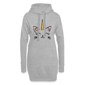 Anniversaire de cadeau graphique dessin Licorne chat - Sweat-shirt à capuche long Femme - gris chiné - Devant
