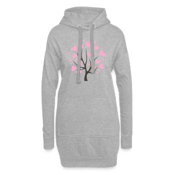 Liebesbaum mit rosa Herzen - Hoodie-Kleid - Grau meliert - Vorne