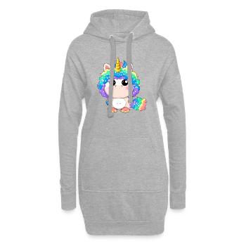 00265 flauschiges Einhorn Baby mit Regenbogenmähne - Hoodie-Kleid - Grau meliert - Vorne
