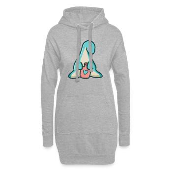 hugadino Dino mit Wärmflasche, süßer Dinosaurier - Hoodie-Kleid - Grau meliert - Vorne