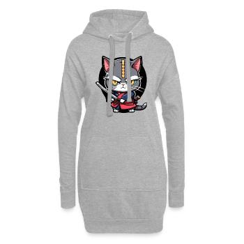 Chat samouraï #8 - Sweat-shirt à capuche long Femme - gris chiné - Devant