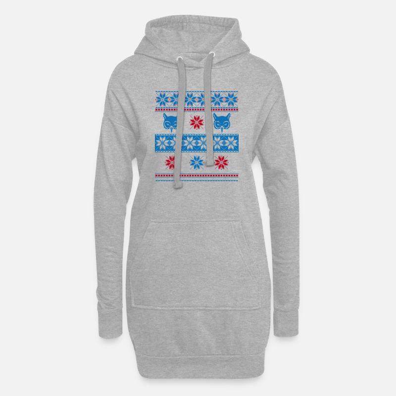 Norweger Pullover Eule Blau Rot - Hoodie-Kleid - Grau meliert