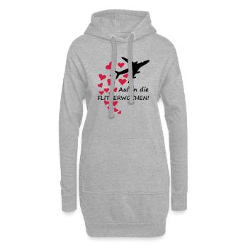 Flitterwochen / Hochzeit - Flugzeug mit Herzen - Hoodie-Kleid - Grau meliert - Vorne