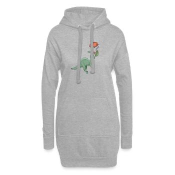 süßer Dinosaurier mit Blume - Hoodie-Kleid - Grau meliert - Vorne