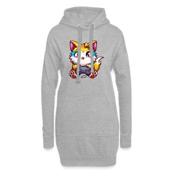 00240 flauschige Katze mit Kopfhörer & Controller - Hoodie-Kleid - Grau meliert - Vorne