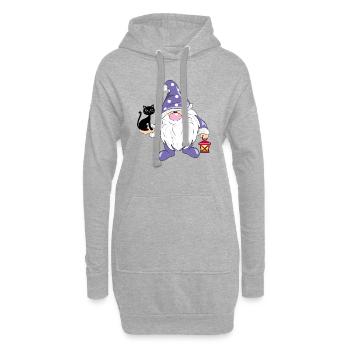 Drôle de gnome nordique avec un chat noir mignon - Sweat-shirt à capuche long Femme - gris chiné - Devant