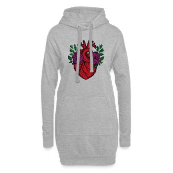 le cœur et les fleurs - Sweat-shirt à capuche long Femme - gris chiné - Devant