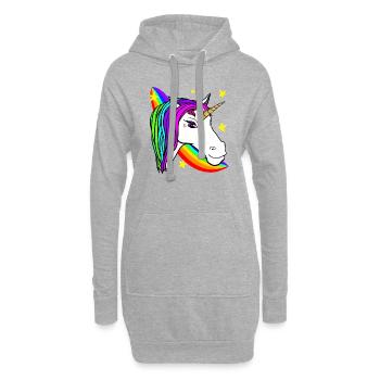 Einhorn und Regenbogen - Hoodie-Kleid - Grau meliert - Vorne
