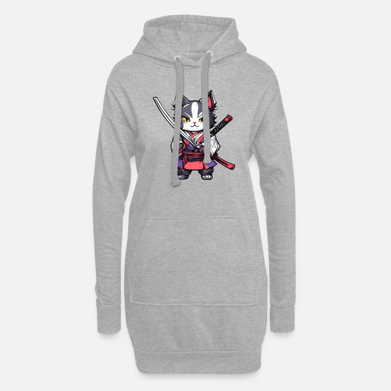 Samurai-Katze #20 - Hoodie-Kleid - Grau meliert