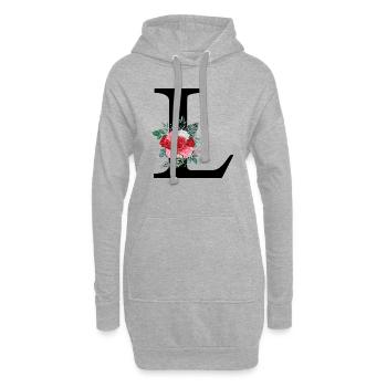 Roter Blumenbuchstabe L - Hoodie-Kleid - Grau meliert - Vorne