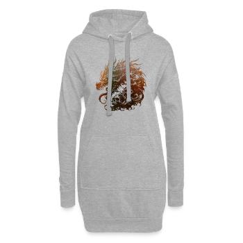 Fantasy-Drache, Anime-Drachenkopf, mythische Reptilienmagie - Hoodie-Kleid - Grau meliert - Vorne