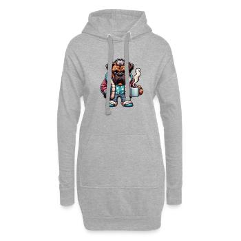Bulldogge in Pyjama und Schal mit Kaffeetasse - Hoodie-Kleid - Grau meliert - Vorne