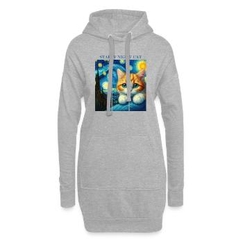 Chat de la nuit étoilée - Sweat-shirt à capuche long Femme - gris chiné - Devant