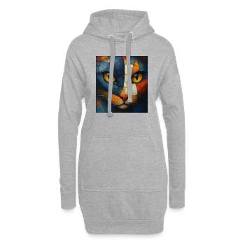 Chat Cubiste - Sweat-shirt à capuche long Femme - gris chiné - Devant
