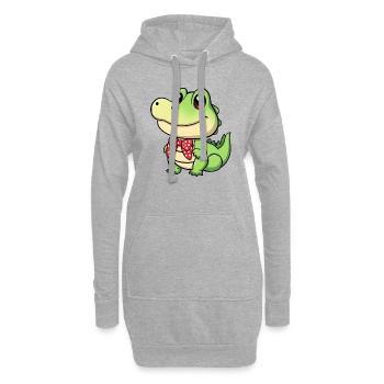 süßes Comic-Krokodil mit roter Krawatte - Hoodie-Kleid - Grau meliert - Vorne