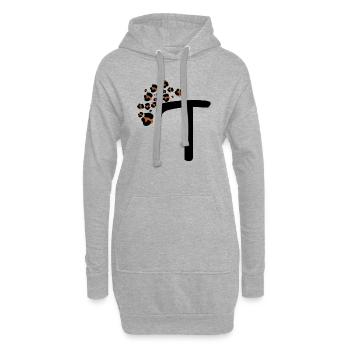 Lettre t motifs léopard - Sweat-shirt à capuche long Femme - gris chiné - Devant