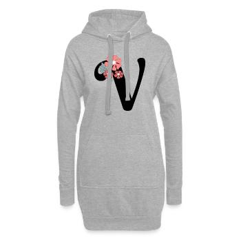 Lettre v fleurs minimalistes - Sweat-shirt à capuche long Femme - gris chiné - Devant