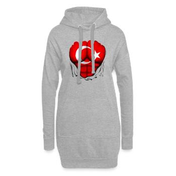 Türkei Flagge Gerippt Muskeln - Hoodie-Kleid - Grau meliert - Vorne