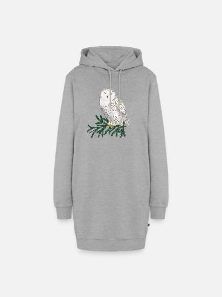 Schneeeule im Wald - Hoodie-Kleid - Grau meliert