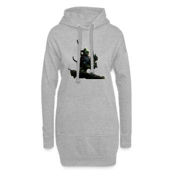 Drôle de créature avec guerrier - Sweat-shirt à capuche long Femme - gris chiné - Devant