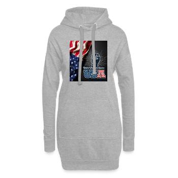 USA, Sterne und Gürtel - Hoodie-Kleid - Grau meliert - Vorne
