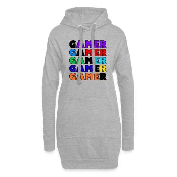 Retro mehrfarbiger schwarzer Gamer - Hoodie-Kleid - Grau meliert - Vorne