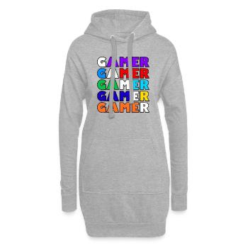 Mehrfarbiger weißer Retro-Gamer - Hoodie-Kleid - Grau meliert - Vorne