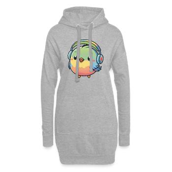 Kawaii Mignon Happy Colorful Bird avec des écouteurs - Sweat-shirt à capuche long Femme - gris chiné - Devant